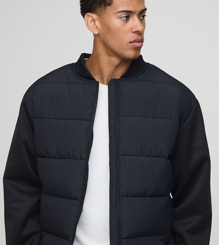 Regular Fit Quilted Scuba Sleeves Puffer Jacket