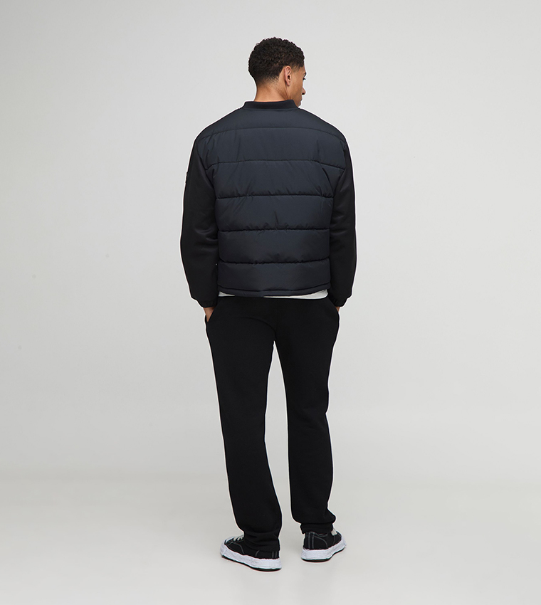 Regular Fit Quilted Scuba Sleeves Puffer Jacket