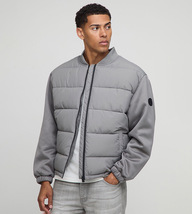 Regular Fit Quilted Scuba Sleeves Puffer Jacket