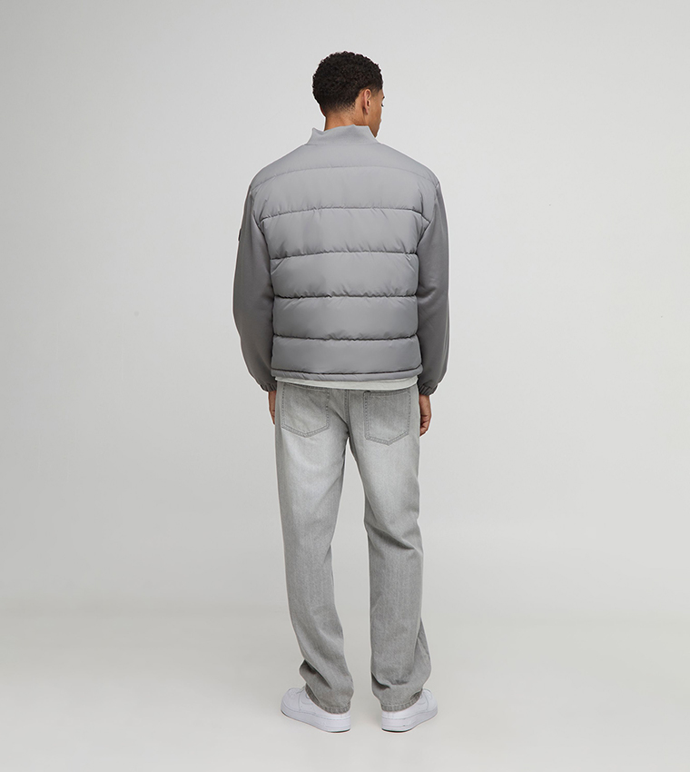Regular Fit Quilted Scuba Sleeves Puffer Jacket