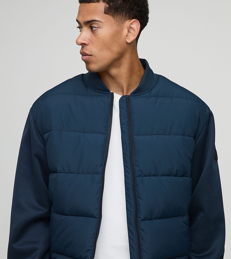 Regular Fit Quilted Scuba Sleeves Puffer Jacket