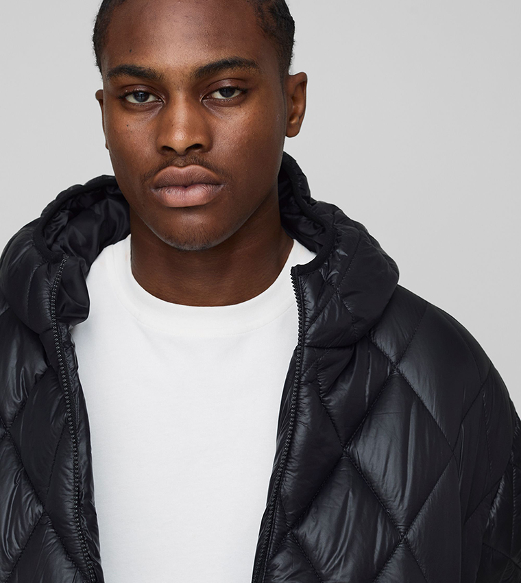 High Sheen Quilted Hooded Oversized Puffer Jacket