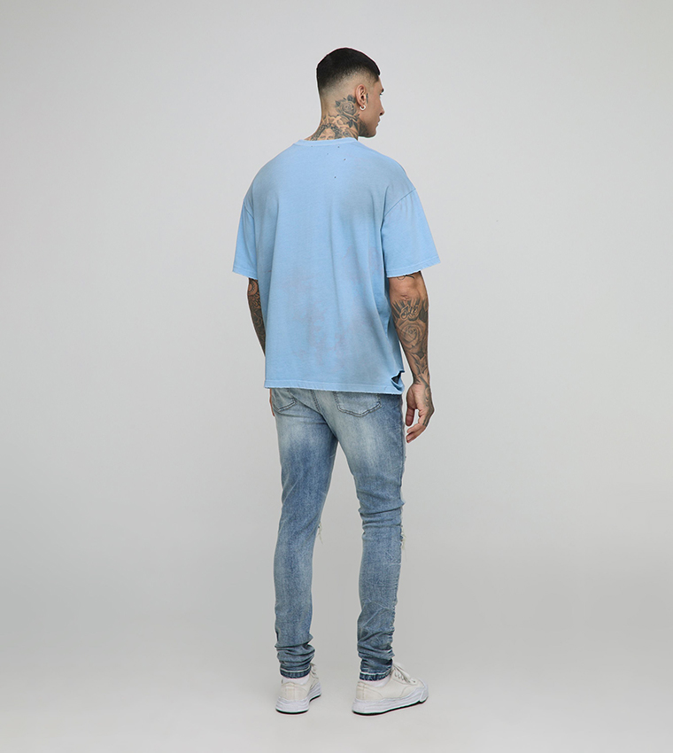 Tall Acid Wash Rip & Repair Stacked Skinny Fit Jeans