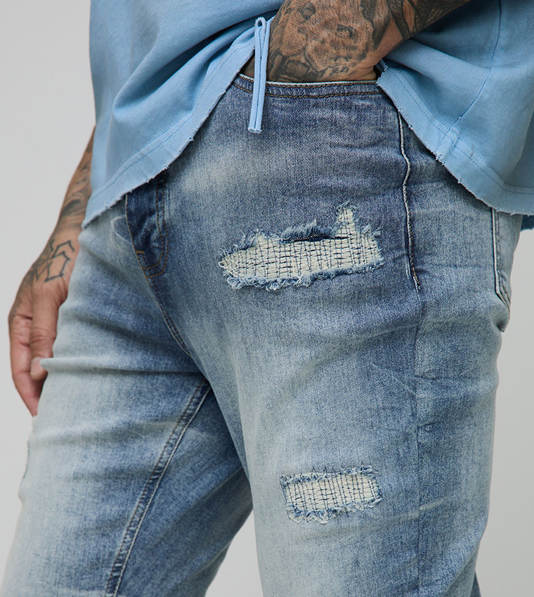 Tall Acid Wash Rip & Repair Stacked Skinny Fit Jeans
