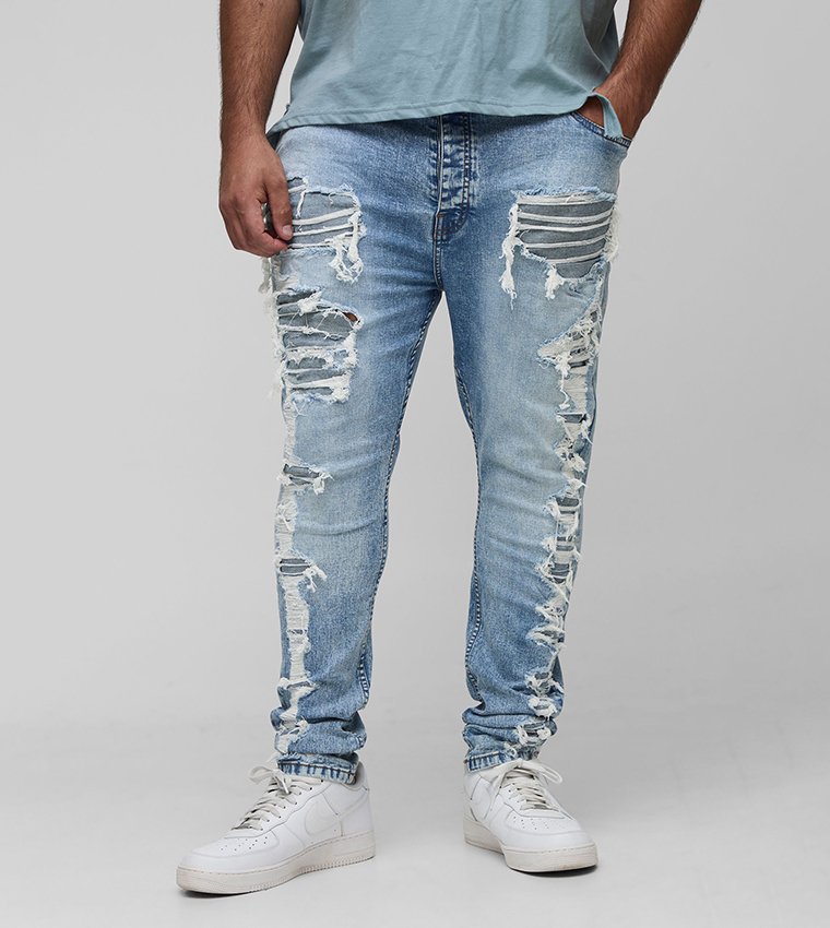 Plus & Tall Stacked Extreme Rip & Repair Skinny Fit Jeans