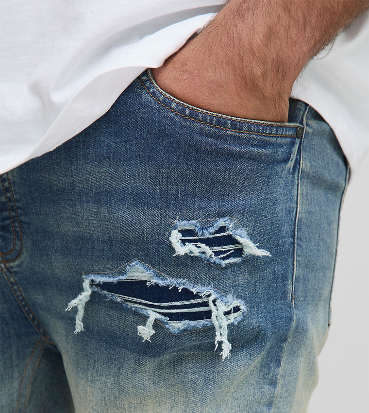 Stonewash Ripped Super Skinny Fit Cargo Jeans