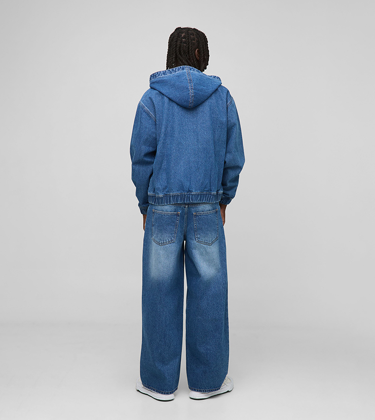 Cross Appliqued Washed Baggy Fit Jeans