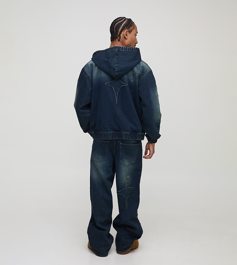 Star Appliqued Washed Baggy Fit Jeans