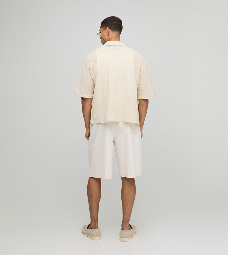 Crochet Appliqued Revere Oversized Shirt