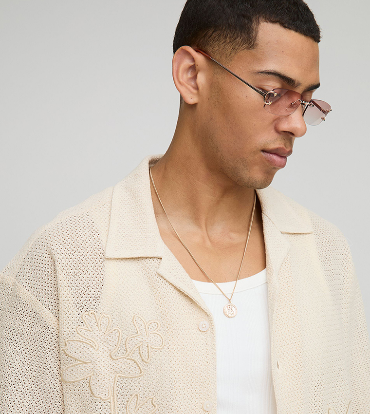 Crochet Appliqued Revere Oversized Shirt