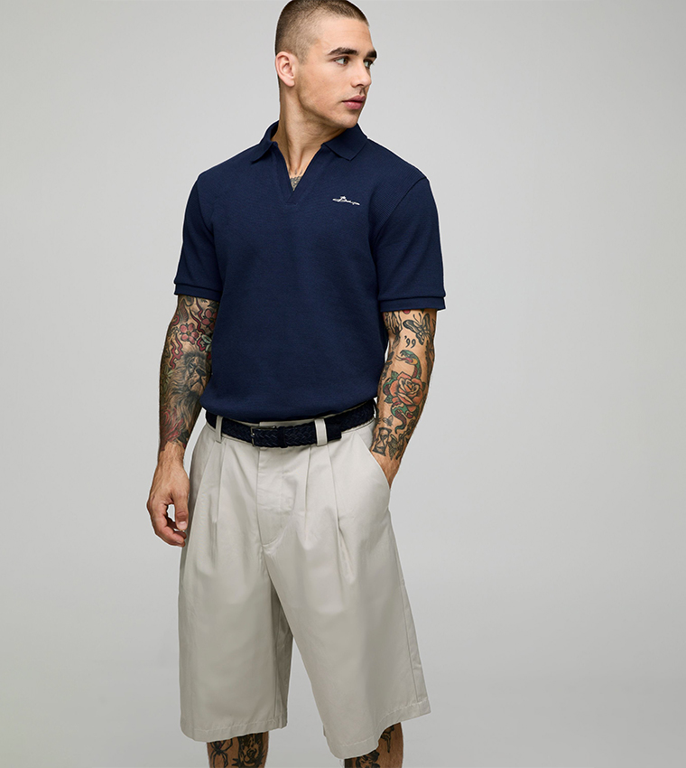 Slim Fit BM Signature Embroidered Textured Polo T-Shirt