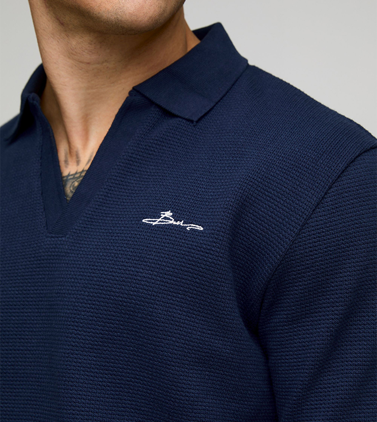 Slim Fit BM Signature Embroidered Textured Polo T-Shirt