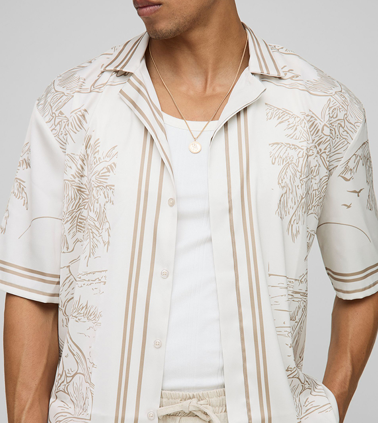Landscape Print Satin Oversized Shirt