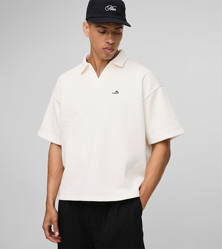 Embroidered Short Sleeves Boxy Polo T-Shirt