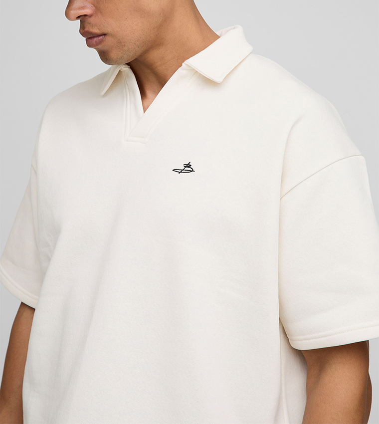 Embroidered Short Sleeves Boxy Polo T-Shirt