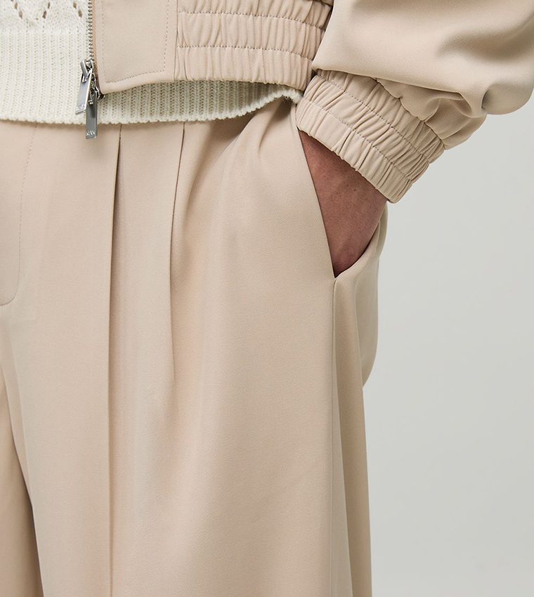 Pleated Front Wide Leg Trousers
