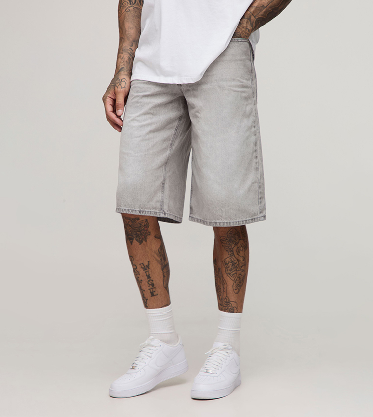 Buy BoohooMAN Washed Mid Rise Denim Shorts In Grey 6thStreet Kuwait