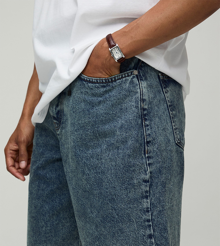Acid Wash Baggy Fit Denim Shorts