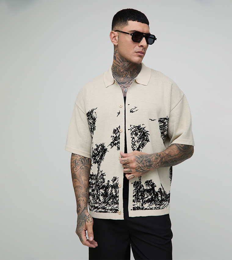 Plus & Tall Relaxed Scenic Jacquard Knitted Shirt