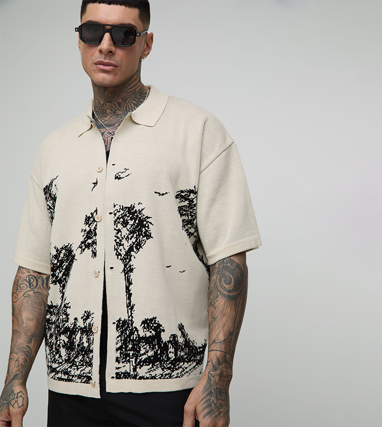 Plus & Tall Relaxed Scenic Jacquard Knitted Shirt