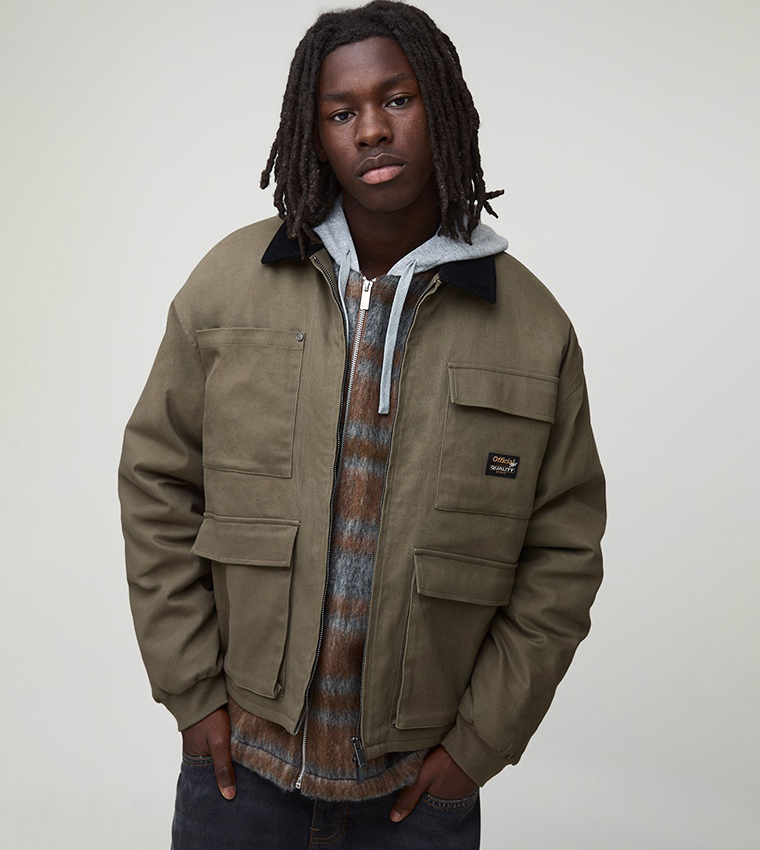 Overdyed Cargo Quilted Oversized Denim Jacket