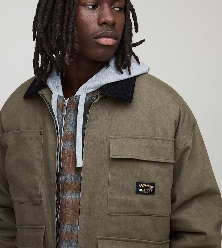 Overdyed Cargo Quilted Oversized Denim Jacket
