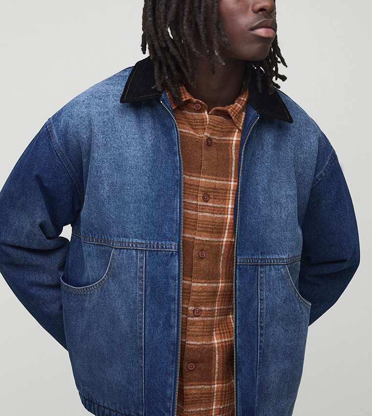 Washed Panelled Oversized Denim Jacket