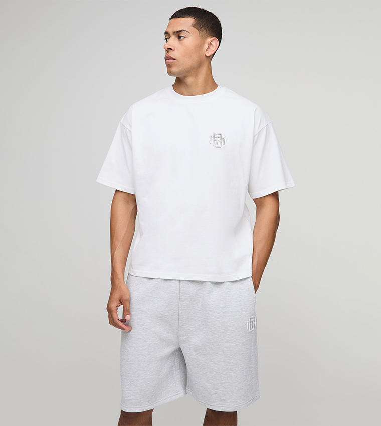 BM Embroidered Oversized T-Shirt & Shorts Set