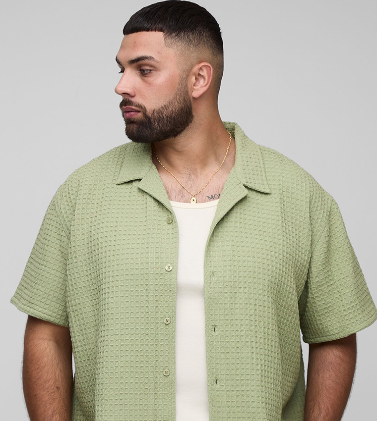 Plus & Tall Textured Revere Collar Oversized Shirt