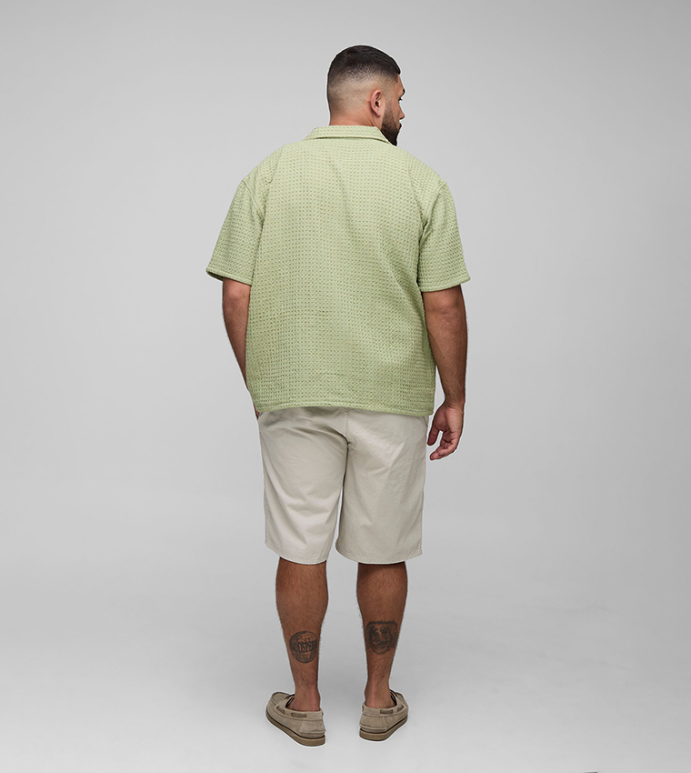 Plus & Tall Textured Revere Collar Oversized Shirt