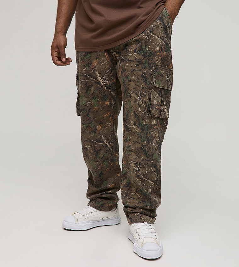 Buy BoohooMAN Plus Tall Forest Washed Camo Slim Stacked Multi