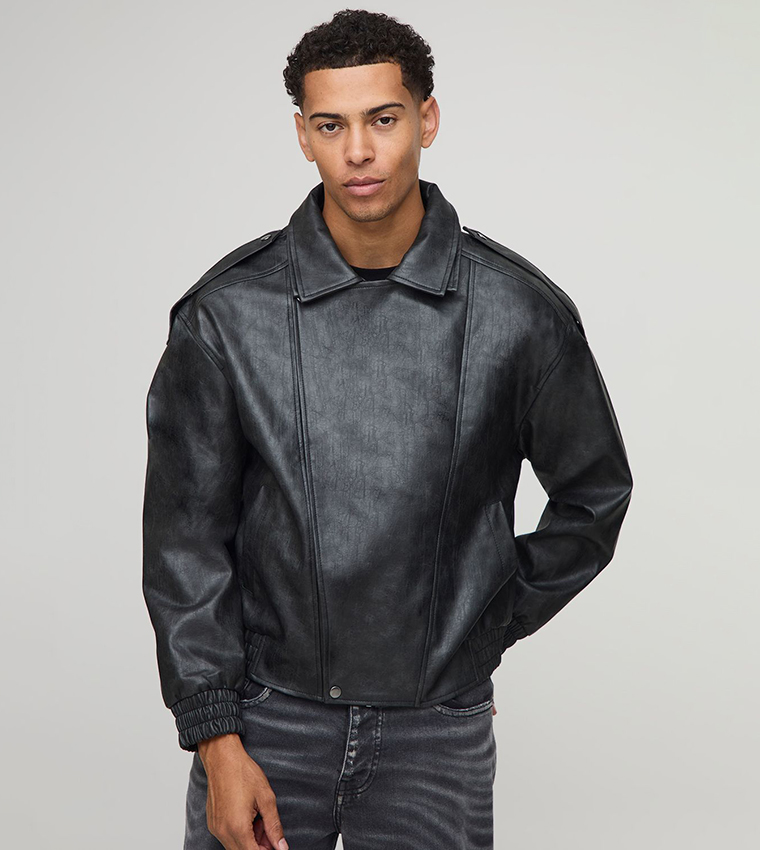 Double Collared Oversized Biker Jacket