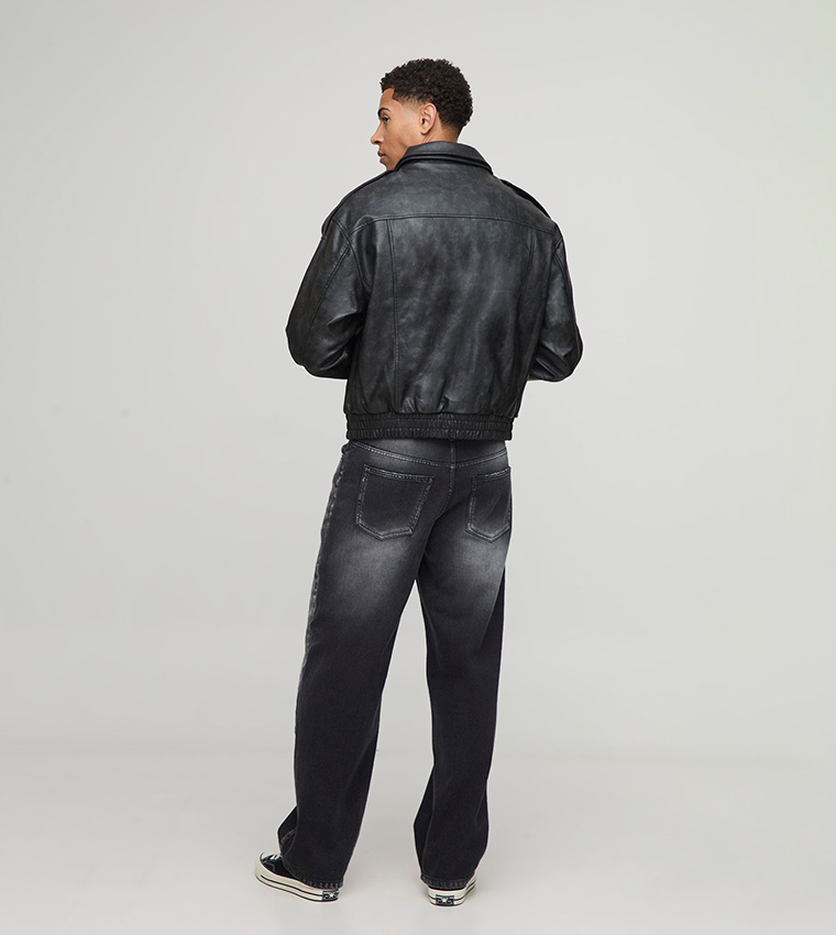 Double Collared Oversized Biker Jacket