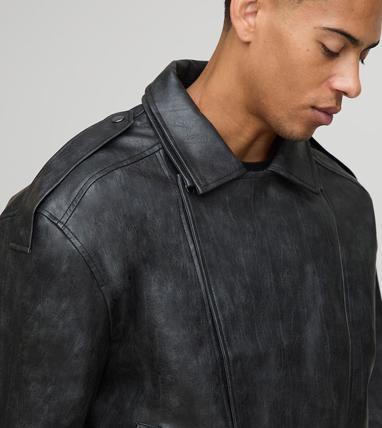 Double Collared Oversized Biker Jacket