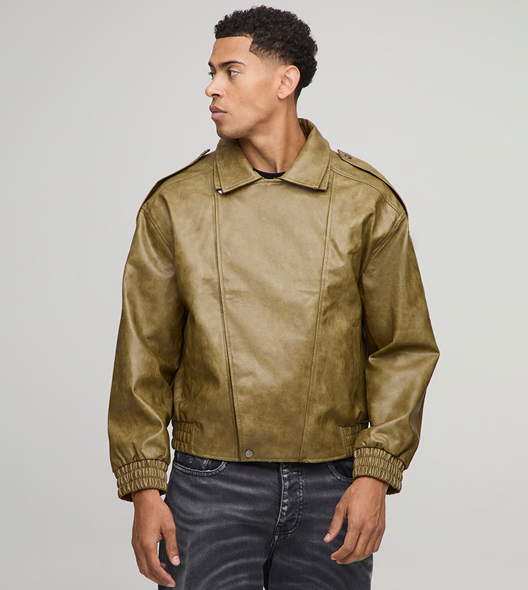 Double Collared Oversized Biker Jacket