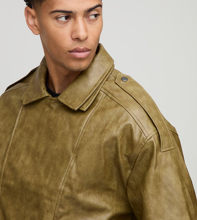 Double Collared Oversized Biker Jacket