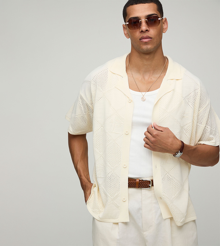 Pour Homme Patchwork Knitted Boxy Shirt