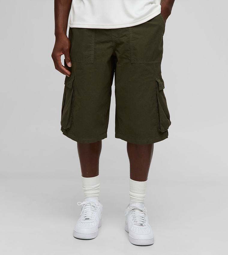 Elasticated Waist Long Line Baggy Carpenter Cargo Shorts