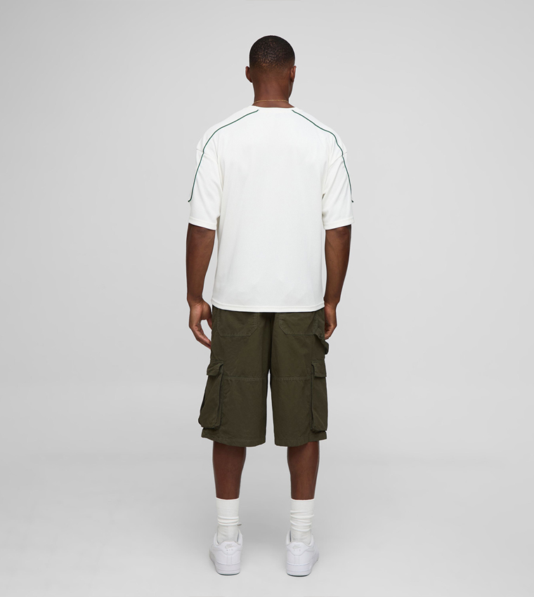 Elasticated Waist Long Line Baggy Carpenter Cargo Shorts