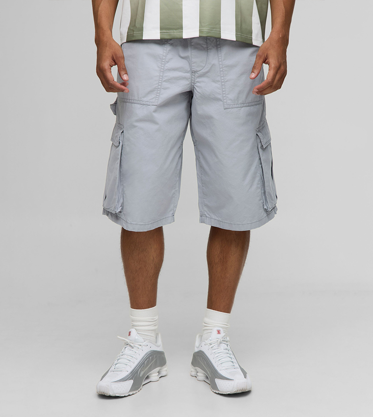 Elasticated Waist Long Line Baggy Carpenter Cargo Shorts