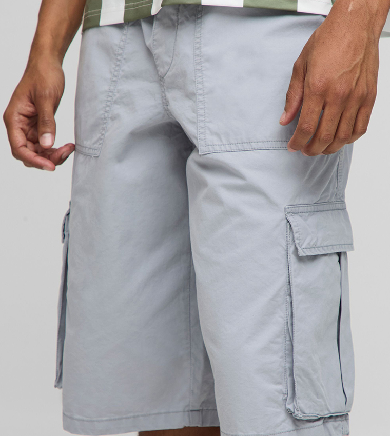 Elasticated Waist Long Line Baggy Carpenter Cargo Shorts
