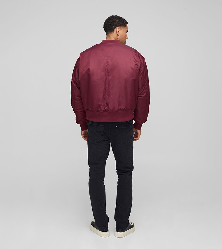 Oversized Boxy Curved Hem Nylon Bomber Jacket