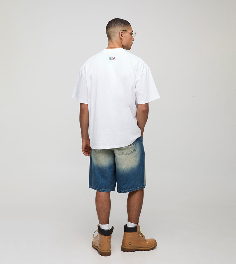 Regular Fit Paneled Embroidered Denim Jorts