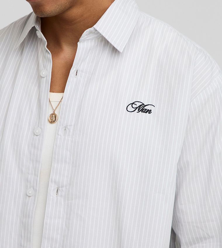 Super Oversized Striped Embroidered Long Sleeves Shirt