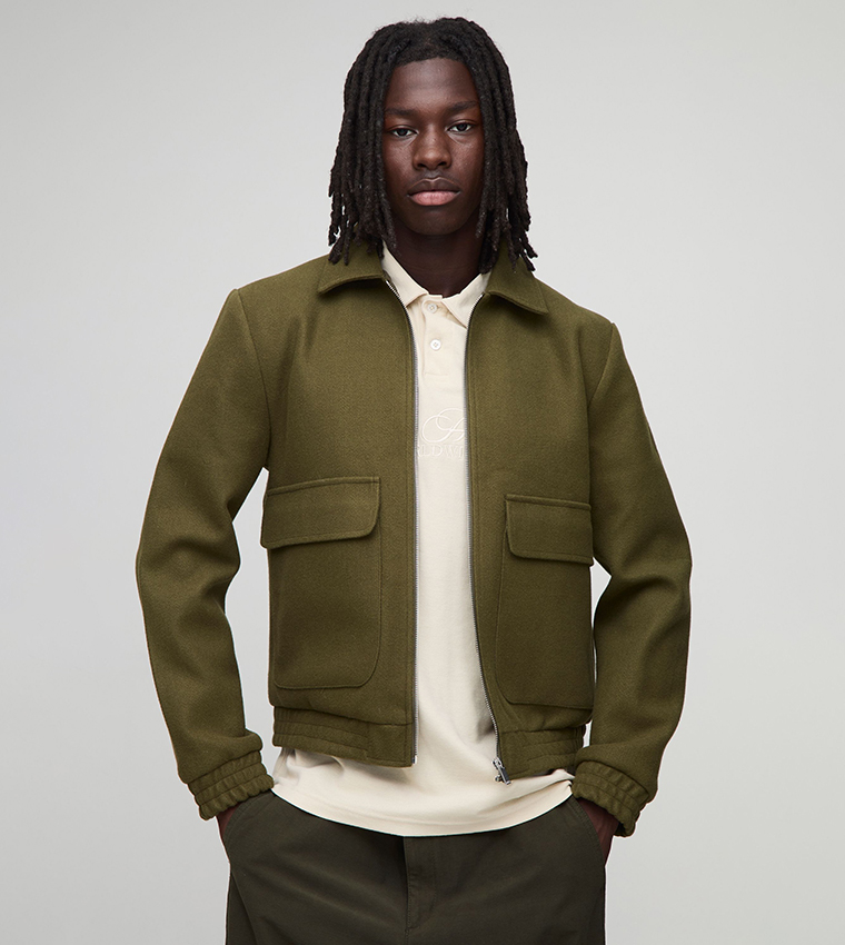 Regular Fit Melton Zip Through Harrington Jacket
