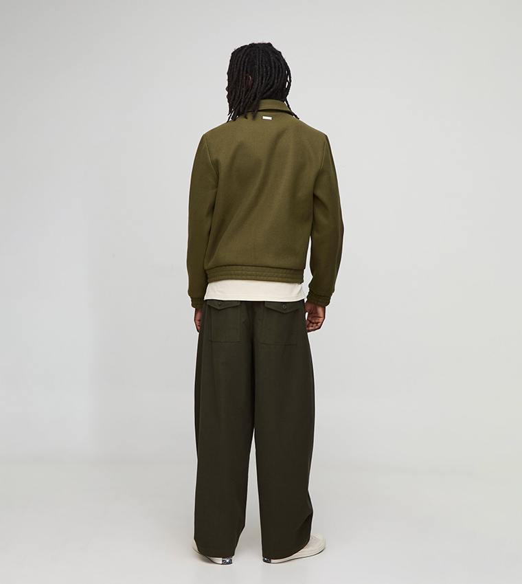 Regular Fit Melton Zip Through Harrington Jacket