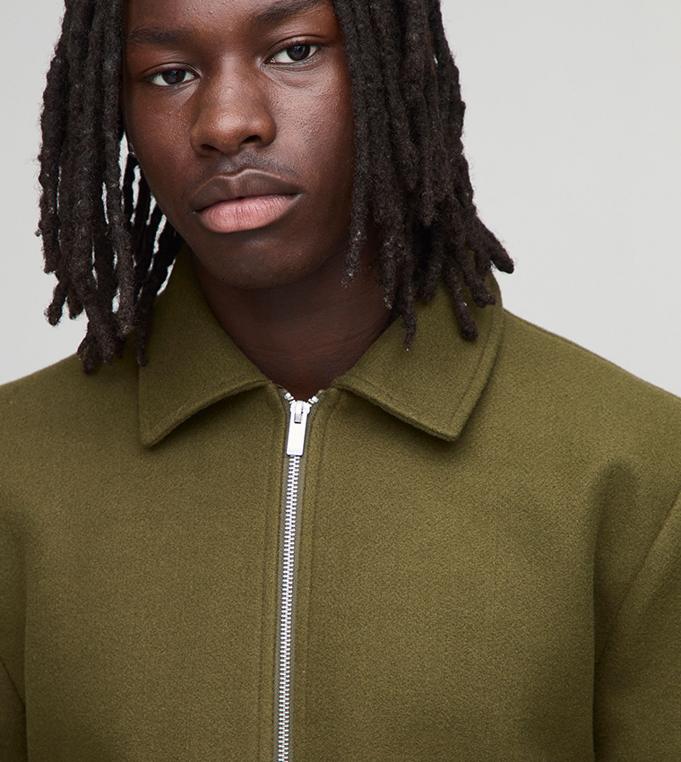 Regular Fit Melton Zip Through Harrington Jacket