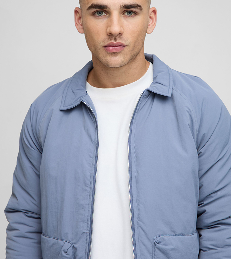 Regular Fit Crinkle Peached Nylon Pocket Harrington Jacket