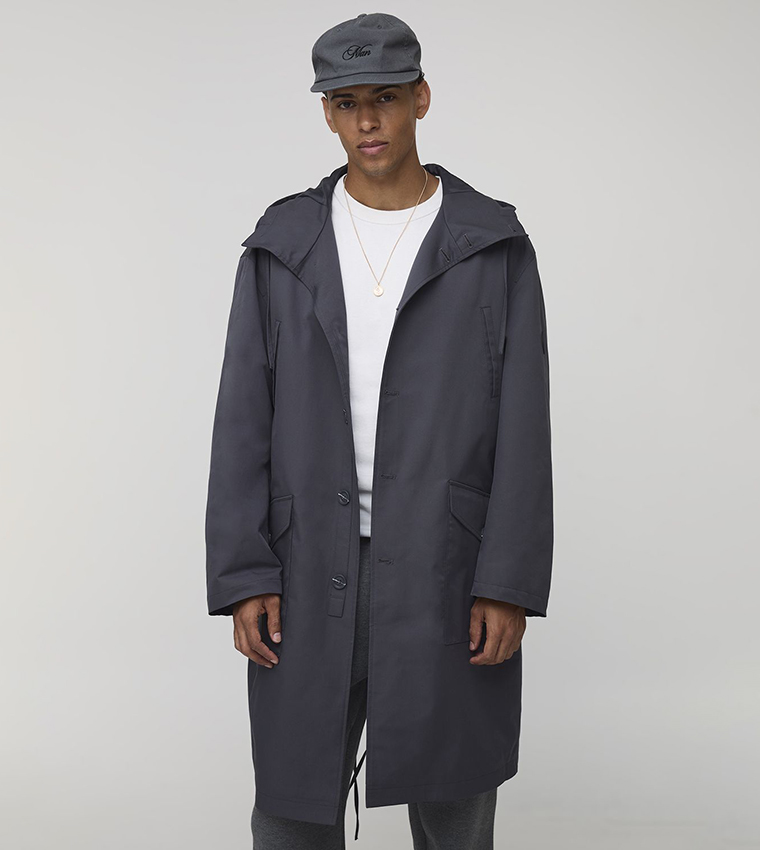 Solid Hooded Parka Coat