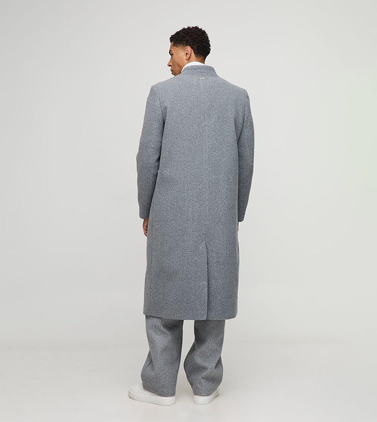 Double Breasted Collarless Melton Oversized Overcoat